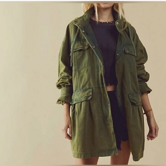 Free People Jackets & Blazers - Free People Nocturna Parka Jacket Coat Sz Large Cargo Olive Green Zip Up